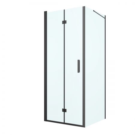 Oltens Hallan shower enclosure 80x90 cm rectangular door with a fixed wall matte black/transparent glass 20200300