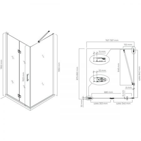 Oltens Hallan Duschkabine 80x90 cm rechteckig Tür mit Wand schwarz matt/transparentes Glas 20200300