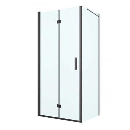 Oltens Hallan sprchový kout 90x80 cm, obdélníkový, dveře se zástěnou, matná černá / průhledné sklo, 20202300