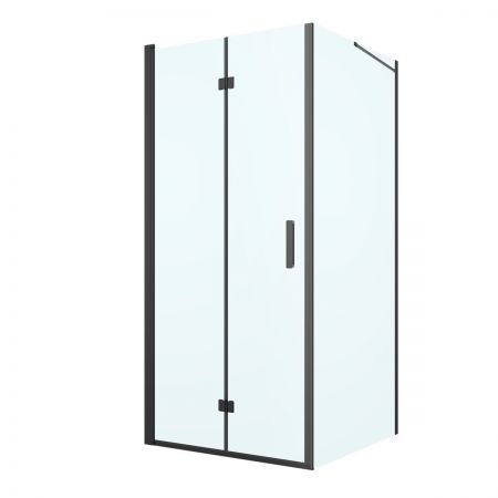 Oltens Hallan shower enclosure 90x100 cm rectangular door with a fixed wall matte black/transparent glass 20203300