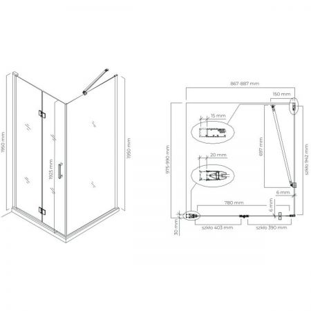 Oltens Hallan kabina prysznicowa 90x100 cm prostokątna drzwi ze ścianką czarny mat/szkło przezroczyste 20203300