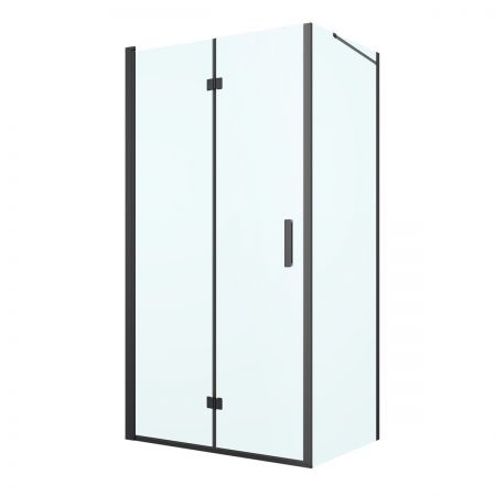 Oltens Hallan Duschkabine 100x80 cm rechteckig Tür mit Wand schwarz matt/transparentes Glas 20204300