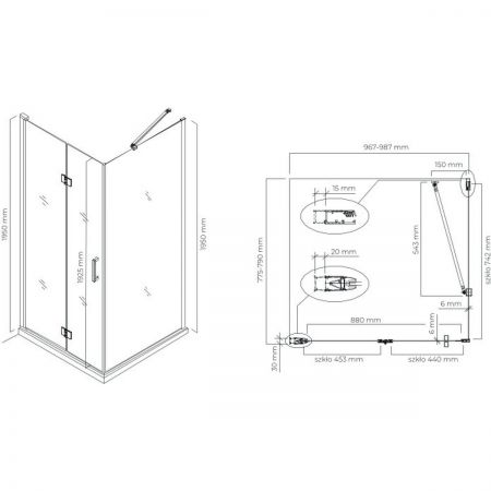 Oltens Hallan kabina prysznicowa 100x80 cm prostokątna drzwi ze ścianką czarny mat/szkło przezroczyste 20204300