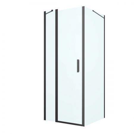 Oltens Hallan shower enclosure 100x90 cm rectangular door with a fixed wall matte black/transparent glass 20205300
