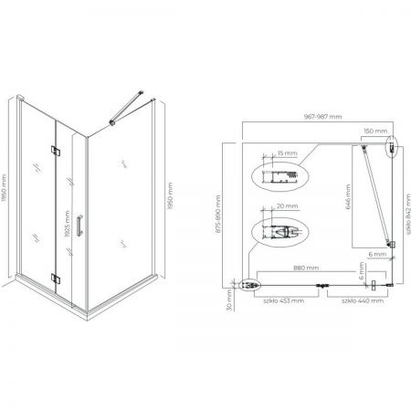 Oltens Hallan kabina prysznicowa 100x90 cm protokątna drzwi ze ścianką czarny mat/szkło przezroczyste 20205300