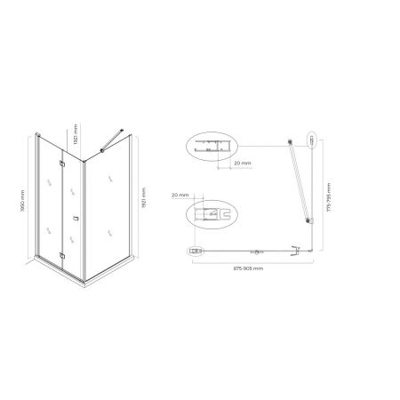 Oltens Trana shower cabin 90x80 cm rectangular door with a fixed wall 20206100