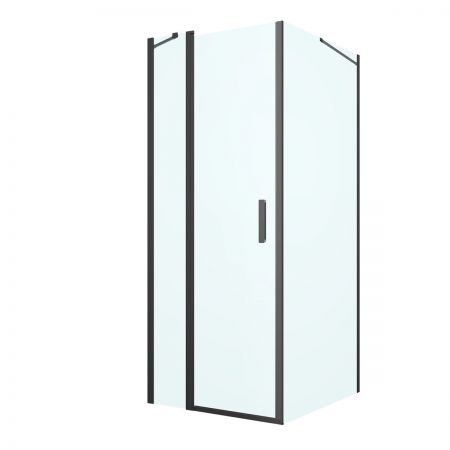 Oltens Verdal sprchový kout 80x100 cm, obdélníkový, dveře se zástěnou, matná černá / průhledné sklo, 20206300