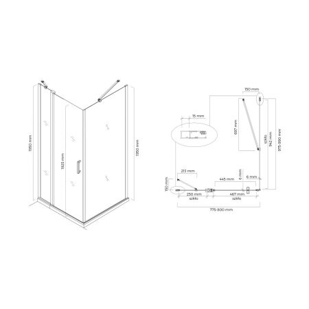 Oltens Verdal Duschkabine 80x100 cm rechteckig Tür mit Wand schwarz matt/transparentes Glas 20206300