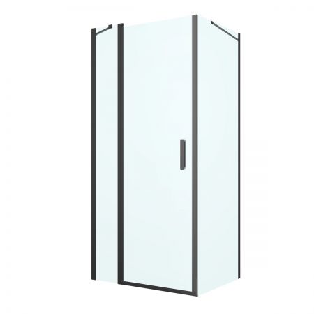 Oltens Verdal Duschkabine 90x80 cm rechteckig Tür mit Wand schwarz matt/transparentes Glas 20207300