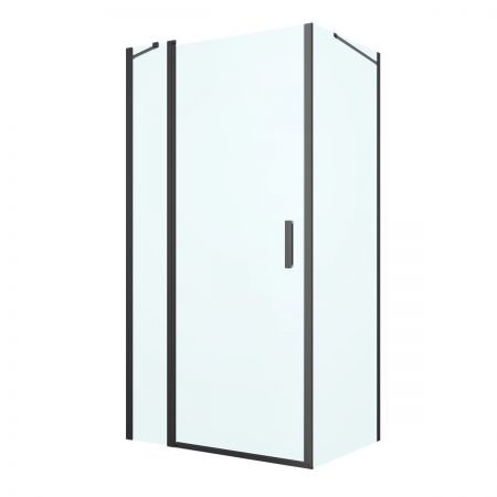 Oltens Verdal Duschkabine 100x80 cm rechteckig Tür mit Wand schwarz matt/transparentes Glas 20209300