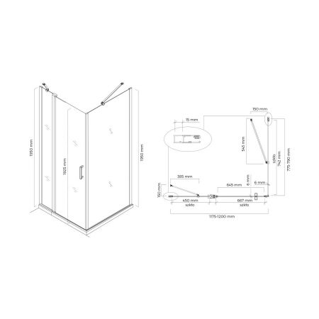 Oltens Verdal shower enclosure 120x80 cm rectangular door with a fixed wall matte black/transparent glass 20210300