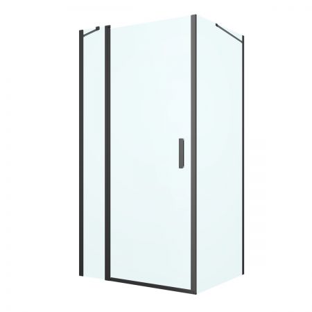 Oltens Verdal shower enclosure 100x90 cm rectangular door with a fixed wall matte black/transparent glass 20211300