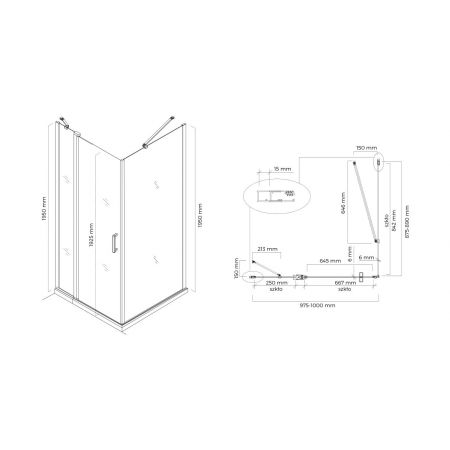 Oltens Verdal shower enclosure 100x90 cm rectangular door with a fixed wall matte black/transparent glass 20211300