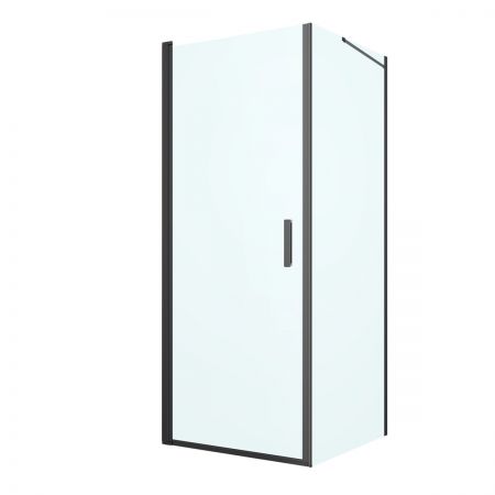 Oltens Rinnan shower enclosure 80x90 cm rectangular door with a fixed wall matte black/transparent glass 20212300