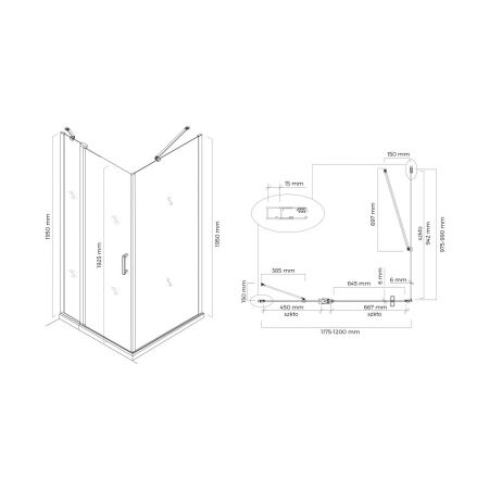 Oltens Verdal shower enclosure 120x100 cm rectangular door with a fixed wall matte black/transparent glass 20214300