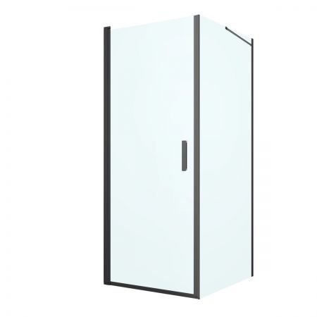 Oltens Rinnan shower enclosure 80x100 cm rectangular door with a fixed wall matte black/transparent glass 20215300