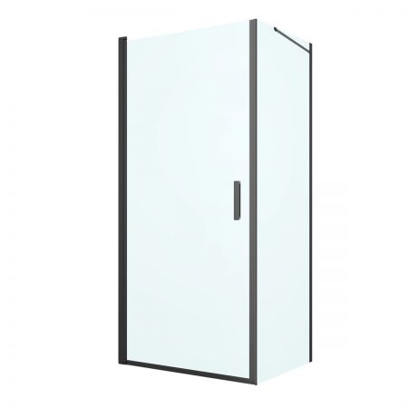 Oltens Rinnan shower enclosure 90x80 cm rectangular door with a fixed wall matte black/transparent glass 20216300