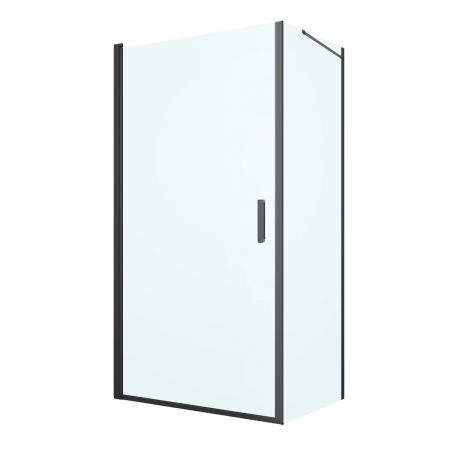 Oltens Rinnan shower enclosure 100x80 cm rectangular door with a fixed wall matte black/transparent glass 20218300