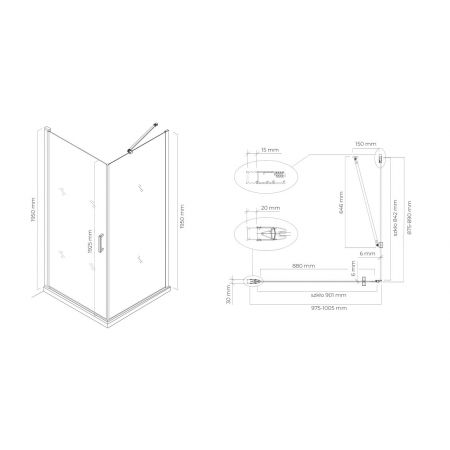 Oltens Rinnan Duschkabine 100x90 cm rechteckig Tür mit Wand schwarz matt/transparentes Glas 20219300