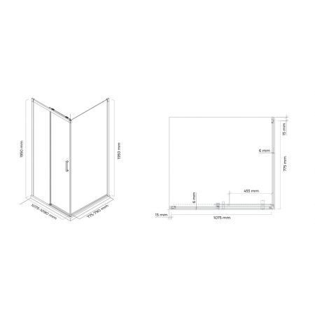 Oltens Breda shower enclosure 110x80 cm rectangular matte black/transparent glass 20222300