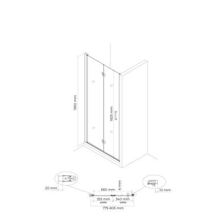 Oltens Hallan shower door 80 cm for recessed spaces matte black/transparent glass 21200300