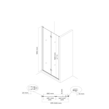 Oltens Hallan shower door 100 cm for recessed spaces matte black/transparent glass 21202300