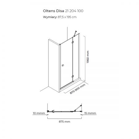 Oltens Disa drzwi prysznicowe 90 cm wnękowe 21204100