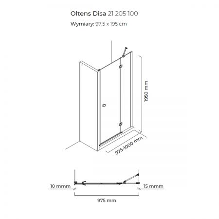 Oltens Disa drzwi prysznicowe 100 cm wnękowe 21205100