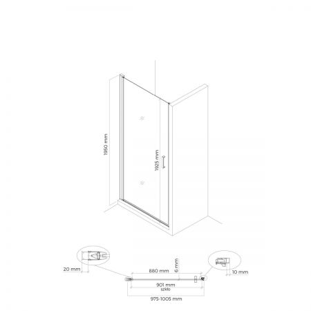 Oltens Rinnan shower door 100 cm for recessed spaces matte black/transparent glass 21209300