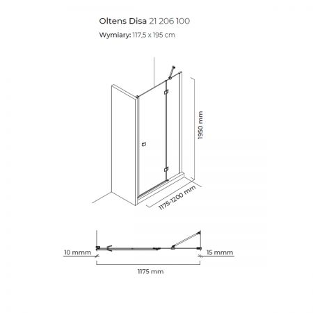 Oltens Disa drzwi prysznicowe 120 cm wnękowe 21206100