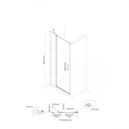 Oltens Verdal shower door 80 cm for recessed spaces matte black/transparent glass 21203300
