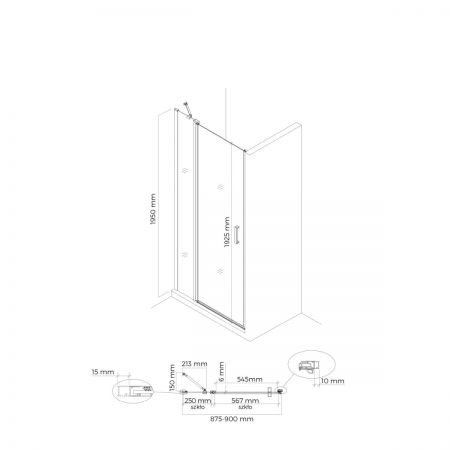 Oltens Verdal shower door 90 cm for recessed spaces matte black/transparent glass 21204300