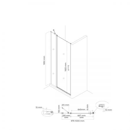 Oltens Verdal shower door 100 cm for recessed spaces matte black/transparent glass 21205300