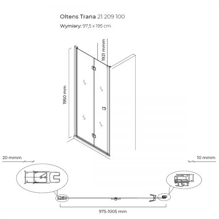 Oltens Trana kabina prysznicowa 100x80 cm prostokątna drzwi ze ścianką 20200100