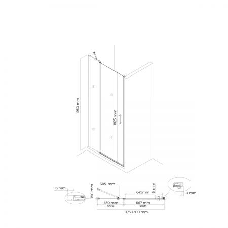 Oltens Verdal shower door 120 cm for recessed spaces matte black/transparent glass 21206300