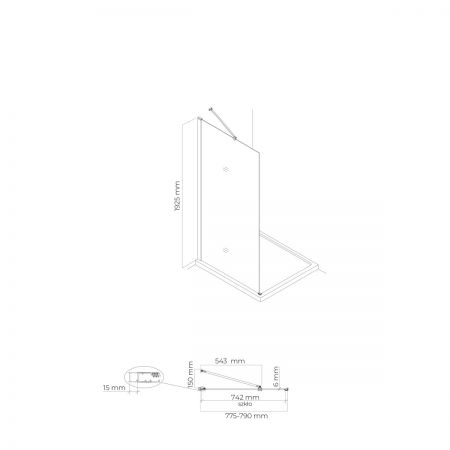 Oltens Hallan ścianka prysznicowa 80 cm boczna do drzwi czarny mat/szkło przezroczyste 22100300