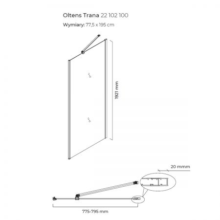 Oltens Trana ścianka prysznicowa 80 cm boczna do drzwi 22102100
