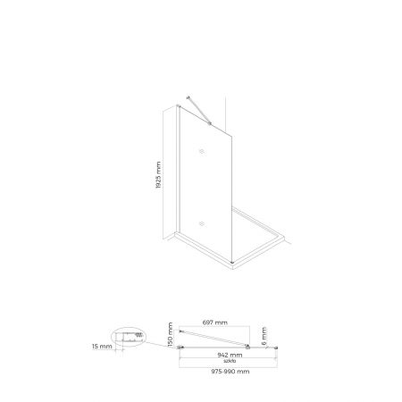 Oltens Hallan shower door 100 cm lateral wall mounted matte black/transparent glass 22102300