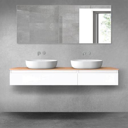 Oltens Vernal bathroom furniture set 160 cm with countertop, white gloss/oak 68356000