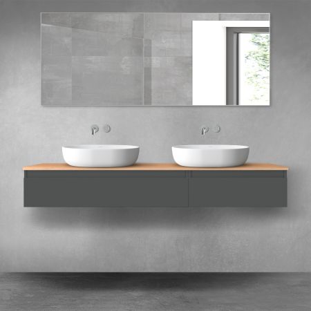 Oltens Vernal bathroom furniture set 160 cm with countertop, matte graphite/oak 68356400