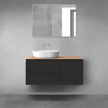 Oltens Vernal bathroom furniture set 100 cm with countertop, matte black/oak 68202300