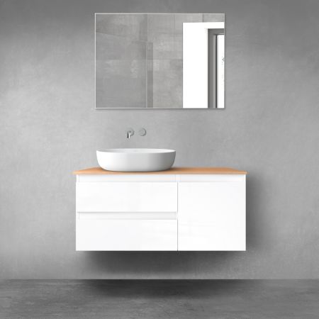 Oltens Vernal sada koupelnového nábytku 100 cm s horní deskou, lesklá bílá/dub 68203000