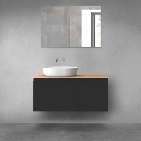 Oltens Vernal bathroom furniture set 100 cm with countertop, matte black/oak 68251300