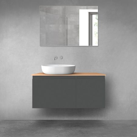 Oltens Vernal bathroom furniture set 100 cm with countertop, matte graphite/oak 68251400