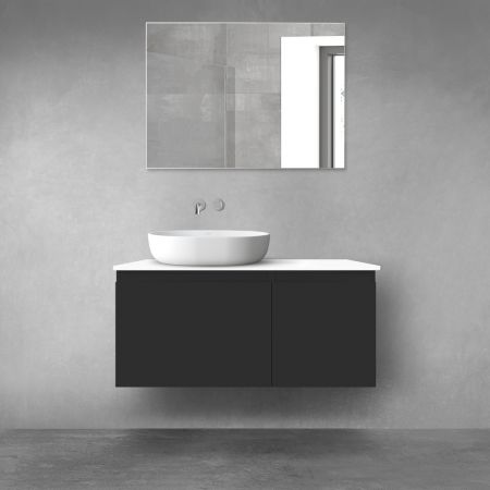 Oltens Vernal Bademöbelset 100 cm mit Waschbeckenplatte schwarz matt/weiß glänzend 68253300