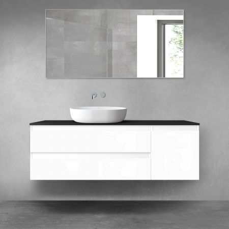 Oltens Vernal zestaw mebli łazienkowych 140 cm z blatem biały połysk/czarny mat 68266000
