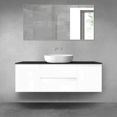 Oltens Vernal zestaw mebli łazienkowych 140 cm z blatem biały połysk/czarny mat 68276000
