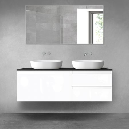 Oltens Vernal zestaw mebli łazienkowych 140 cm z blatem biały połysk/czarny mat 68298000