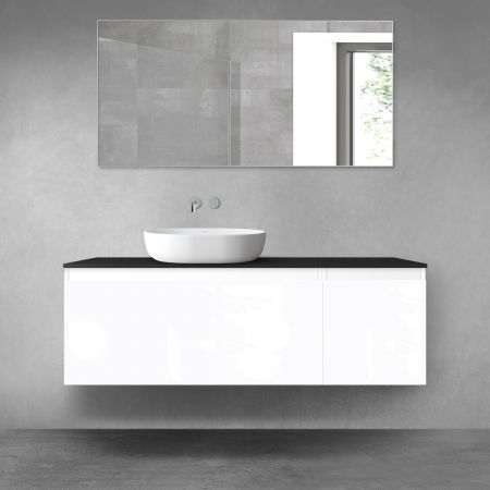 Oltens Vernal zestaw mebli łazienkowych 140 cm z blatem biały połysk/czarny mat 68316000