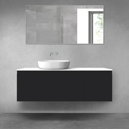Oltens Vernal Bademöbelset 140 cm mit Waschbeckenplatte schwarz matt/weiß glänzend 68318300